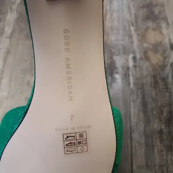 Good American Women's Green Terry Kitten Heel Sandals Kickstand Mules6‎ 1/2-7